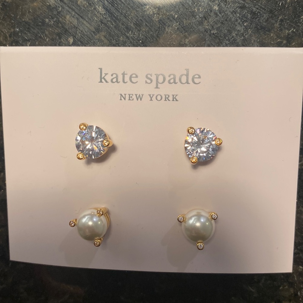 Kate Spade “rise and shine” diamond stud & pearl studs